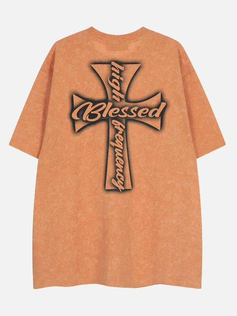 Washed Cross Letters Graphic Tee - Anagoc