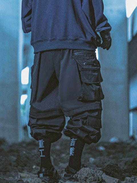 Solid Color Zip Up Pocket Cargo Pants - Anagoc