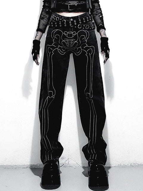 Bone Print Jeans - Anagoc