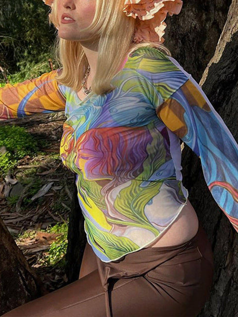 Cartoon Girl Print Long Sleeve T Shirts - Anagoc
