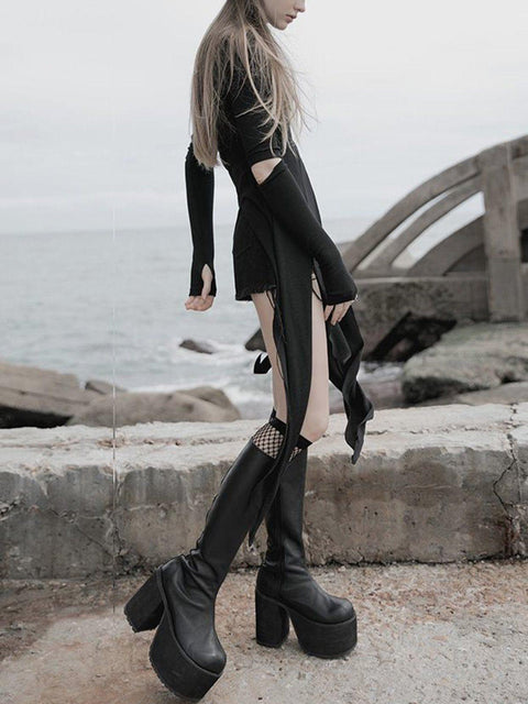 Cut Irregular Split Dress - Anagoc