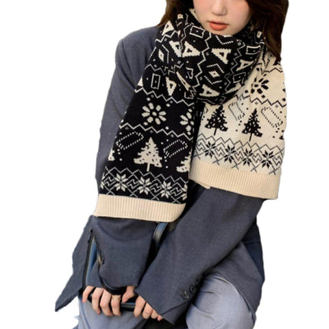 Christmas Tree Snowflakes Patchwork Knit Scarf - Anagoc