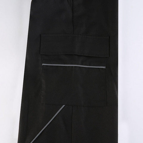 Asymmetric Zipper Reflective Strip Cargo Pants - Anagoc