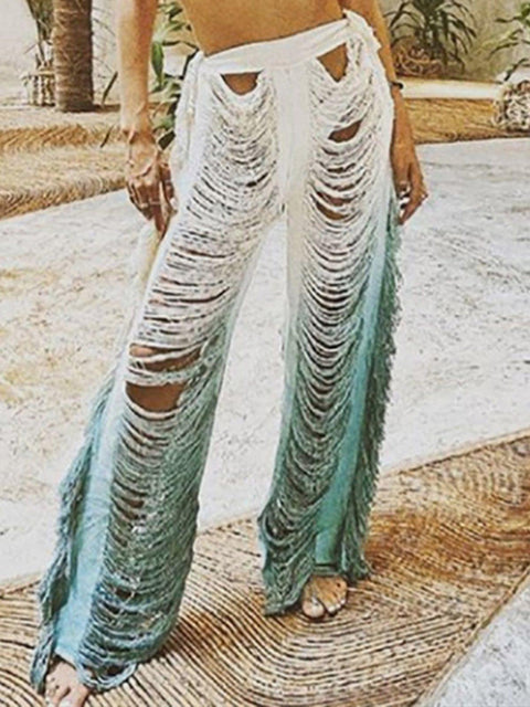 Hollow Hole Tassel Pants - Anagoc
