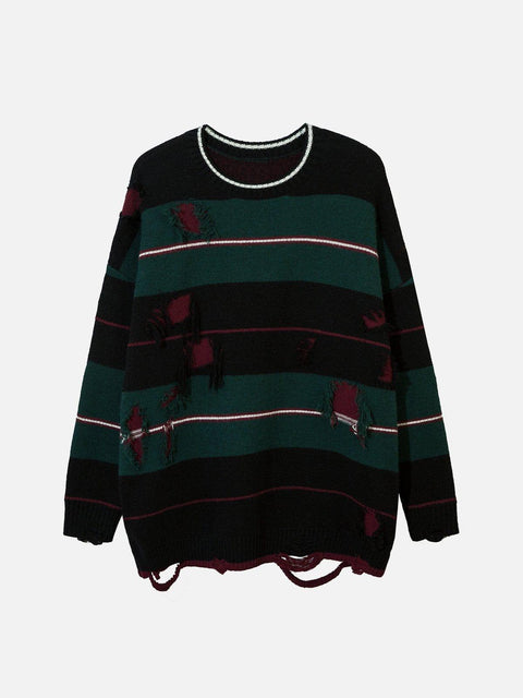 Stripe Hole Sweater - Anagoc