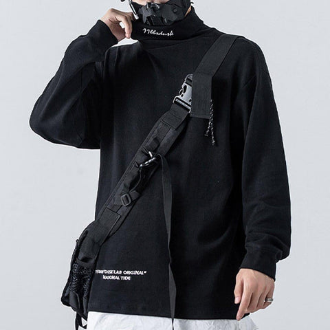 Dark Turtleneck Embroidery Sweatshirt - Anagoc
