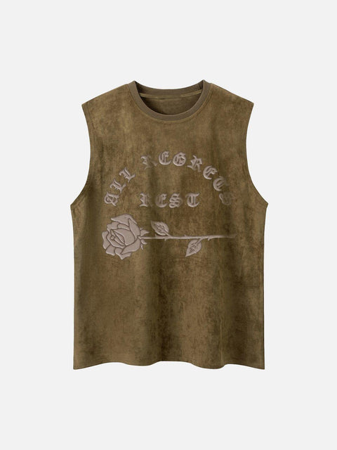 Gothic Alphabet Rose Suede Vest - Anagoc