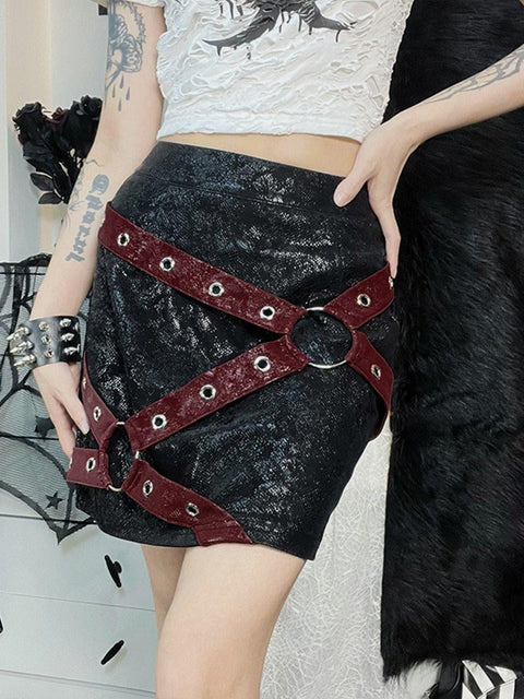Webbing Patchwork Skirt - Anagoc
