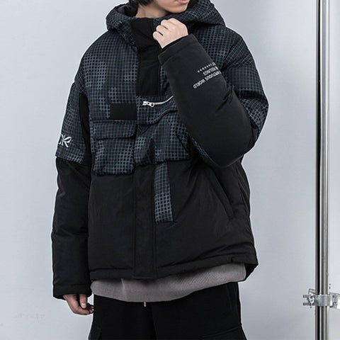 Irregular Plaid Patchwork Winter Down Coat - Anagoc