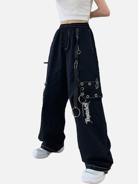 Punk Chain Wide Leg Pants - Anagoc
