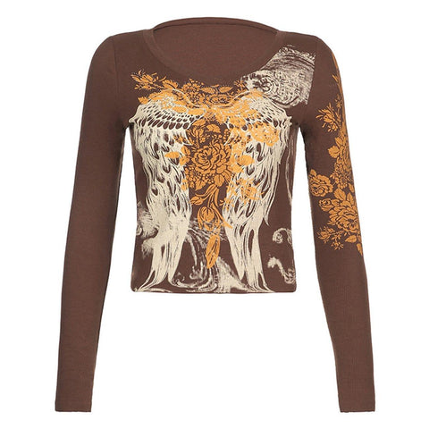 Rose Wings Graphic Long Sleeve T Shirt - Anagoc