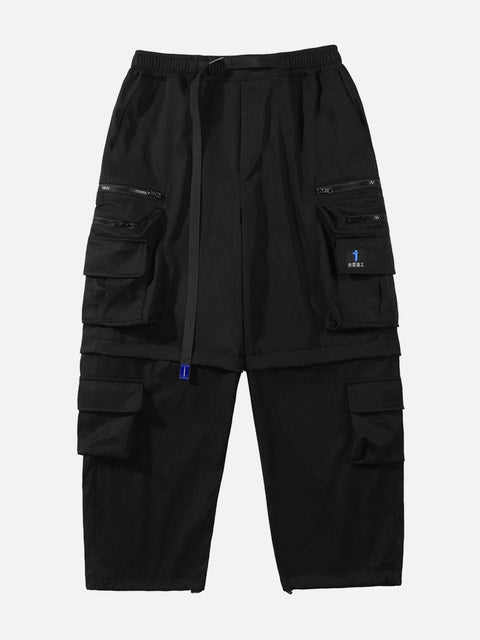 Solid Color Zip Up Pocket Cargo Pants - Anagoc