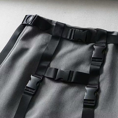 Techwear High Waist Ribbons Buckle Skirt - Anagoc