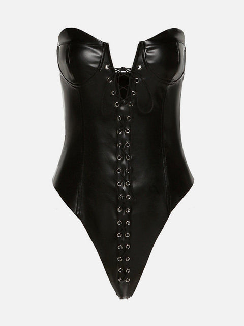 Sexy Bandage PU Jumpsuit - Anagoc