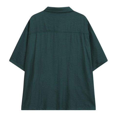 Multi Pockets Zip Up Short Sleeve Shirt - Anagoc