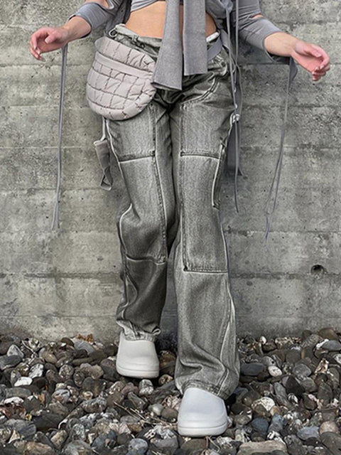 Multi Pockets Washed Jean - Anagoc