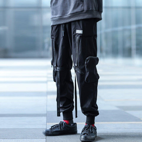 Combat Zipper Pockets Ribbons Cargo Pants - Anagoc
