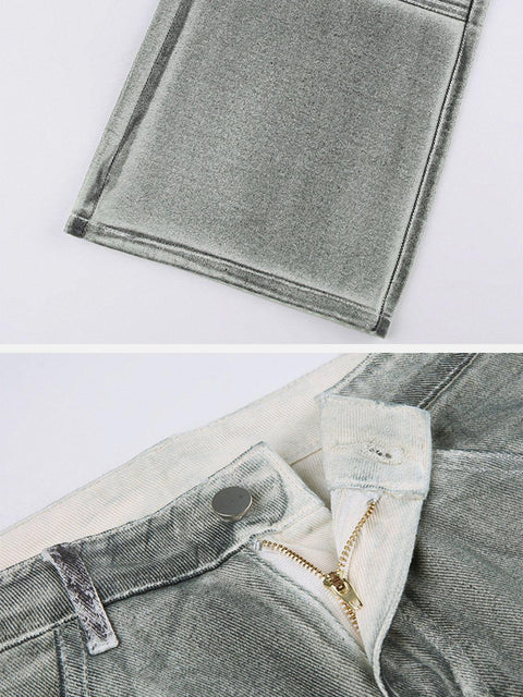 Multi Pockets Washed Jean - Anagoc