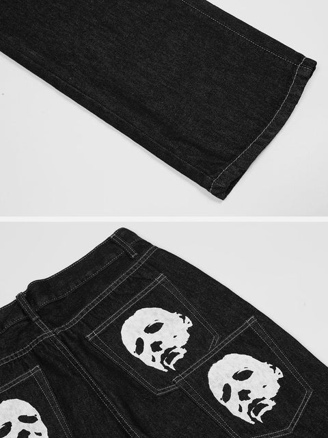 Bat Face Print Jeans - Anagoc