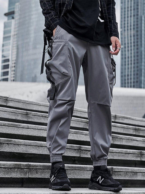 Techwear Bright Line Velcro Thick Fleece Cargo Pants - Anagoc