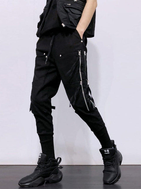 Function Multi Zipper Bandage Cargo Pants - Anagoc