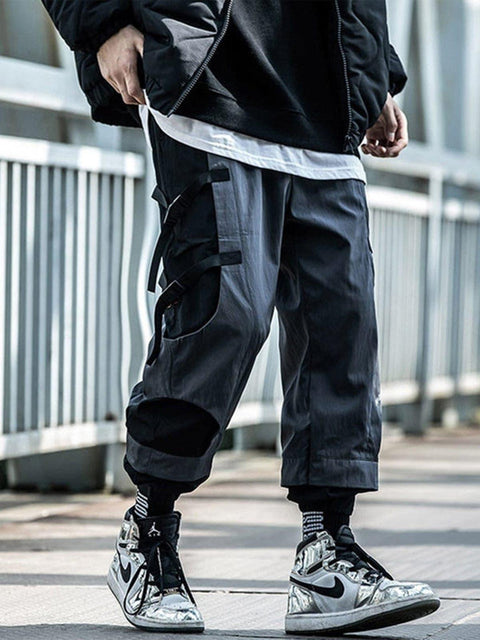 Patchwork Ribbons Velcro Cargo Pants - Anagoc