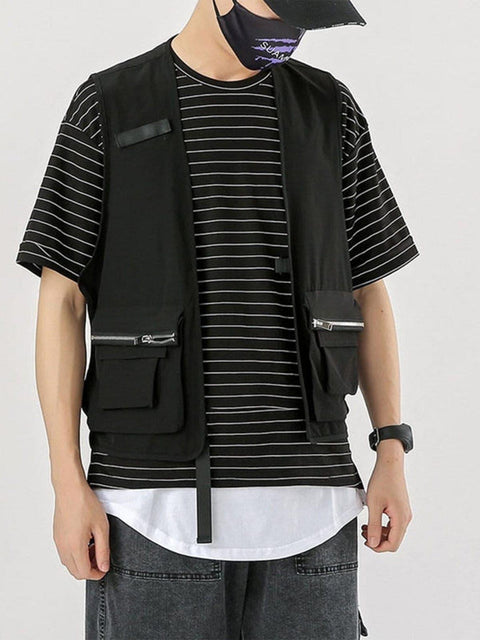 Combat Zipper Pocket Cardigan Vest - Anagoc