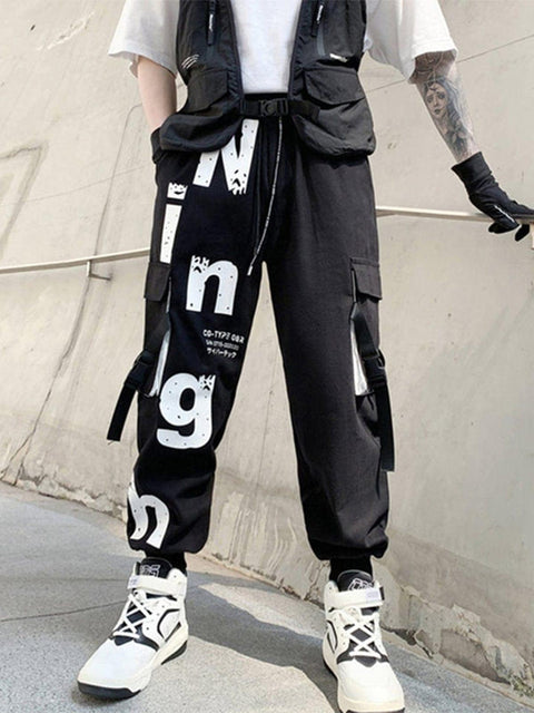 Letters Print Cargo Pants - Anagoc