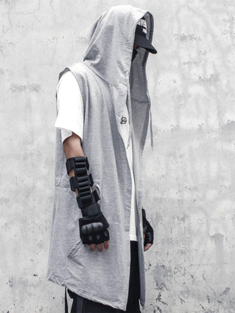 Solid Color Hooded Drawstring Waist Vest - Anagoc