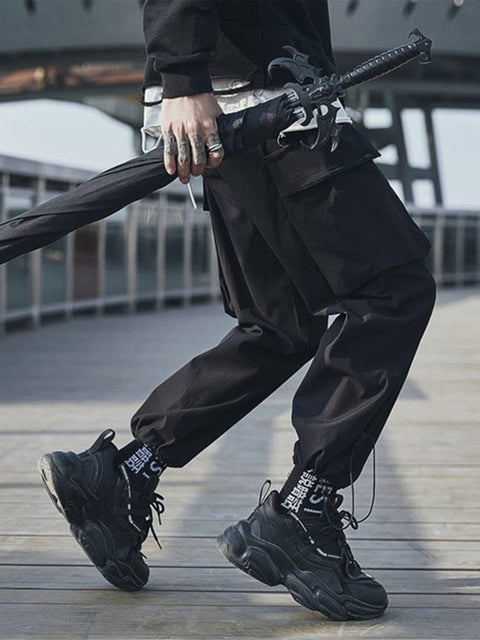 Functional Zipper Pockets Drawstring Pants - Anagoc