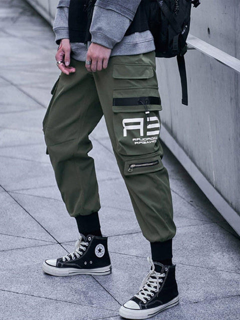 Techwear Big Zipper Pockets Print Thick Fleece Cargo Pants - Anagoc