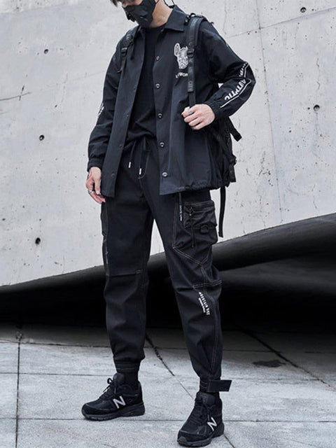 Function Bright Line Zipper Pockets Velcro Cargo Pants - Anagoc