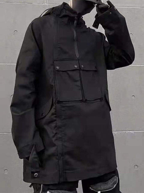 Dark Patchwork Pockets Sunglasses Jacket - Anagoc