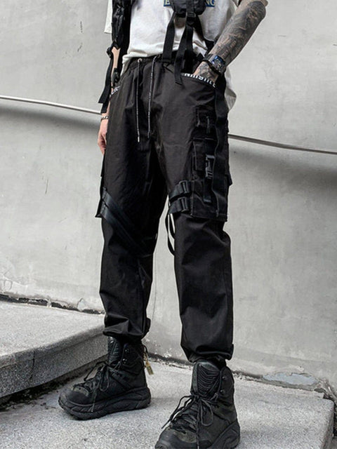 Side Ribbons Pockets Cargo Pants - Anagoc