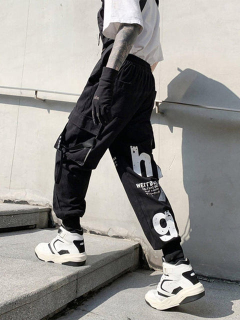 Letters Print Cargo Pants - Anagoc