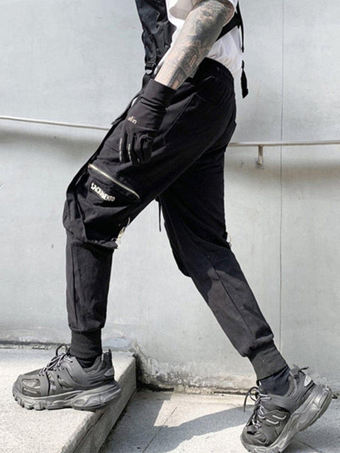 Side Zipper Pockets Ribbons Cargo Pants - Anagoc