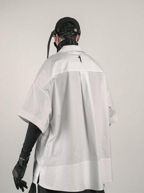 Big Pocket Ribbon Function Short Sleeve Shirt - Anagoc