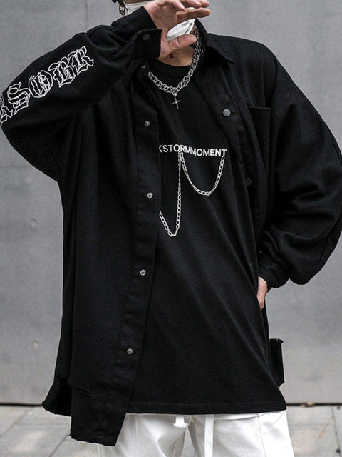 Back Embroidery Long Sleeve Shirt - Anagoc