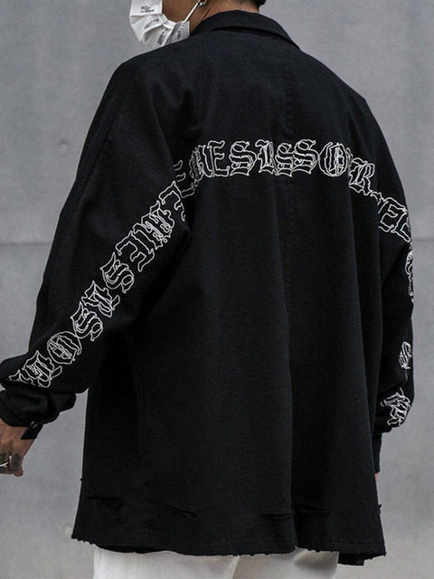 Back Embroidery Long Sleeve Shirt - Anagoc