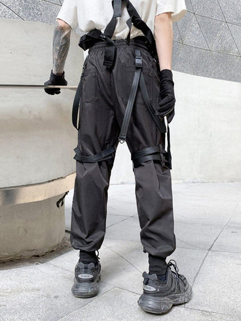 Zipper Pockets Multi Ribbons Cargo Pants - Anagoc