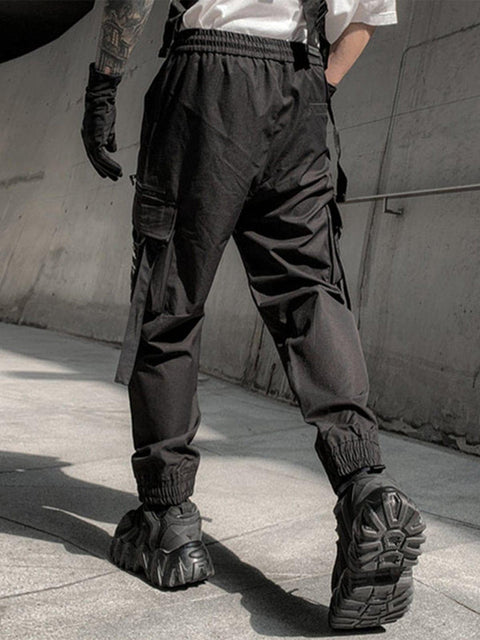 Multi Pockets Ribbons Cargo Pants - Anagoc