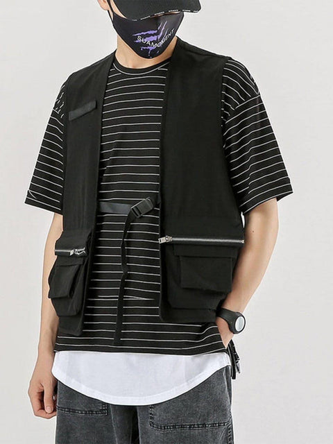Combat Zipper Pocket Cardigan Vest - Anagoc