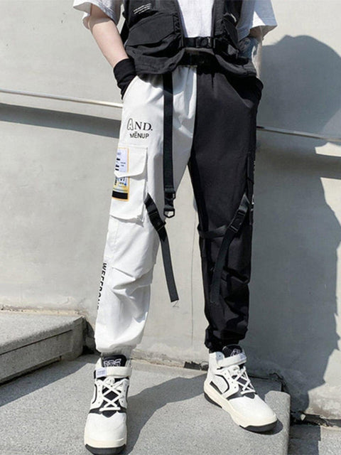 Patchwork Ribbons Print Cargo Pants - Anagoc