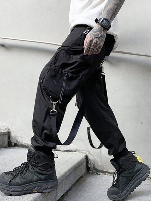 Drawstring Pockets Ribbons Cargo Pants - Anagoc