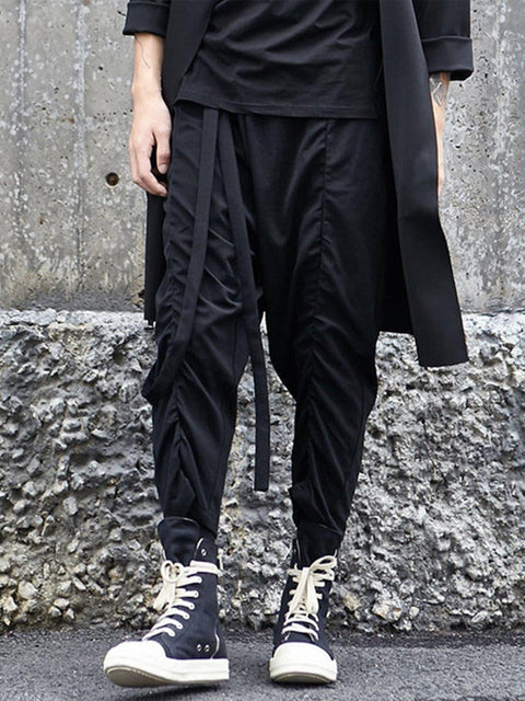 Dark Elastic Ribbons Oversized Pants - Anagoc