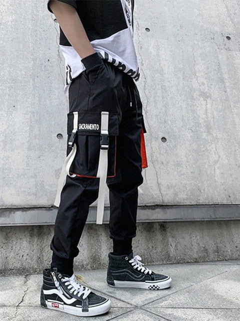 Techwear Patchwork Ribbons Cargo Pants - Anagoc