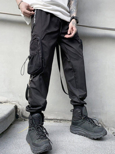 Drawstring Pockets Ribbons Cargo Pants - Anagoc
