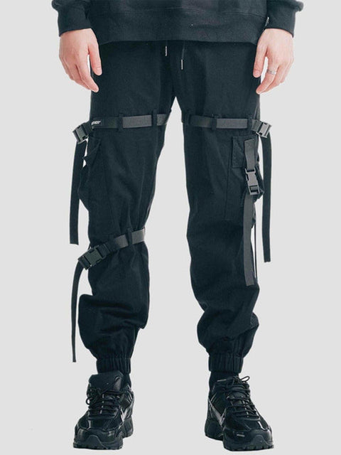 Techwear Multi Pockets Ribbons Cargo Pants - Anagoc