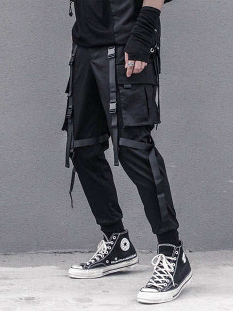 Dark Pockets Ribbons Cargo Pants - Anagoc