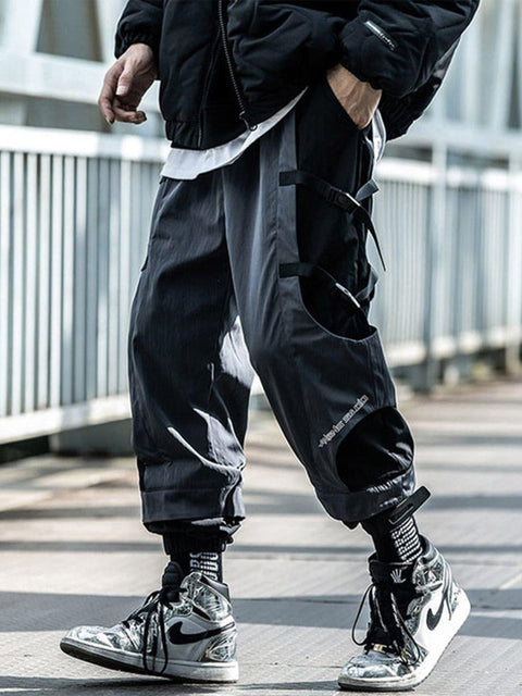 Patchwork Ribbons Velcro Cargo Pants - Anagoc